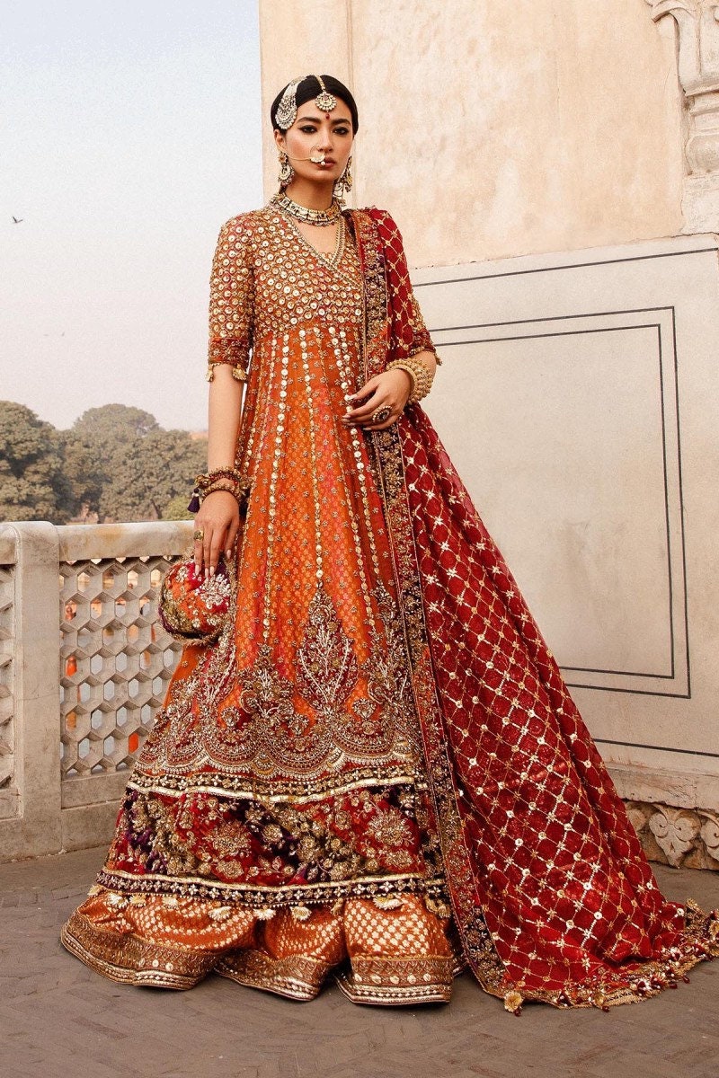 Orange And Red Heritage Dress | Maria B Inspired
